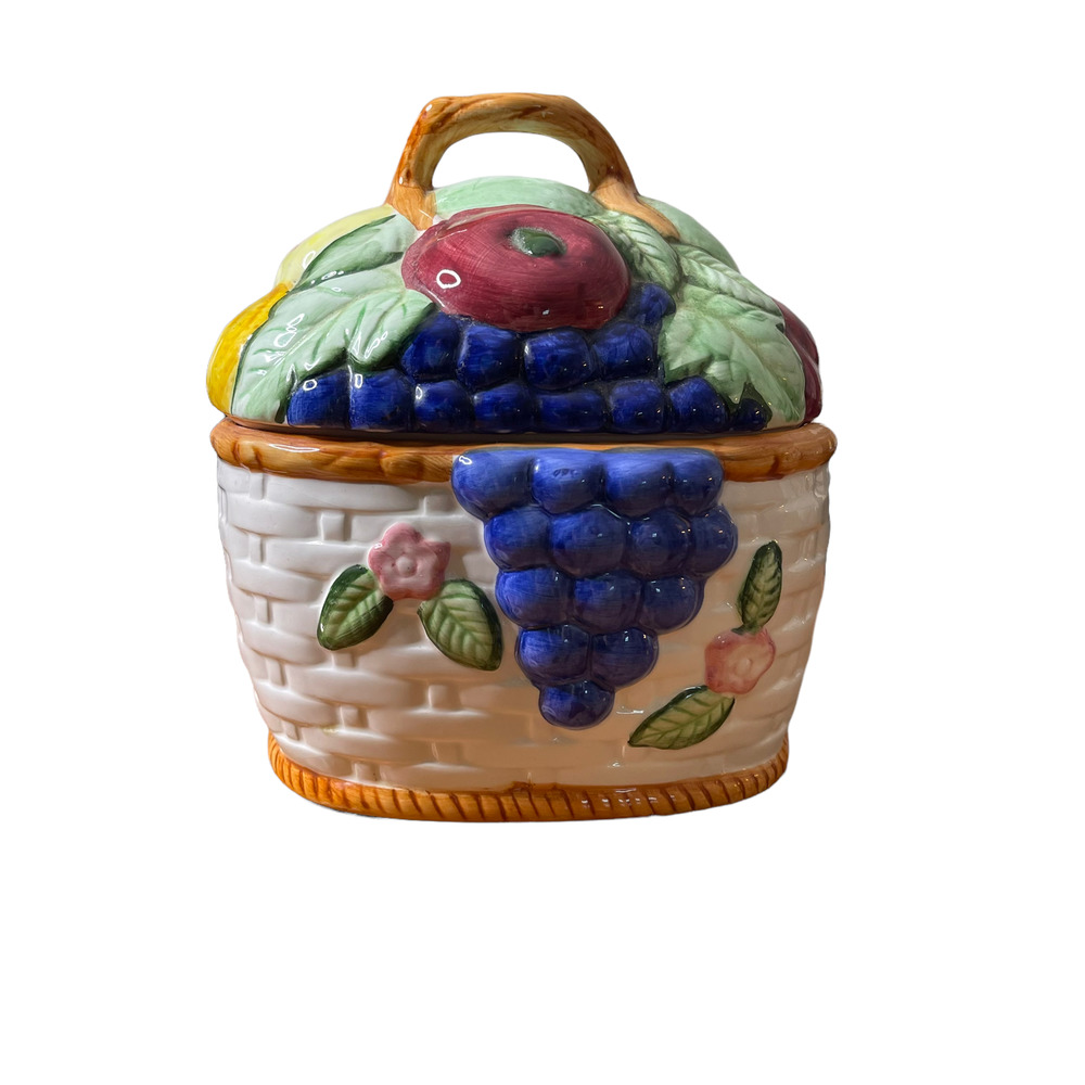 Vintage Fruit Basket Ceramic Cookie Jar‎ 8.5" X 8" Unbranded
